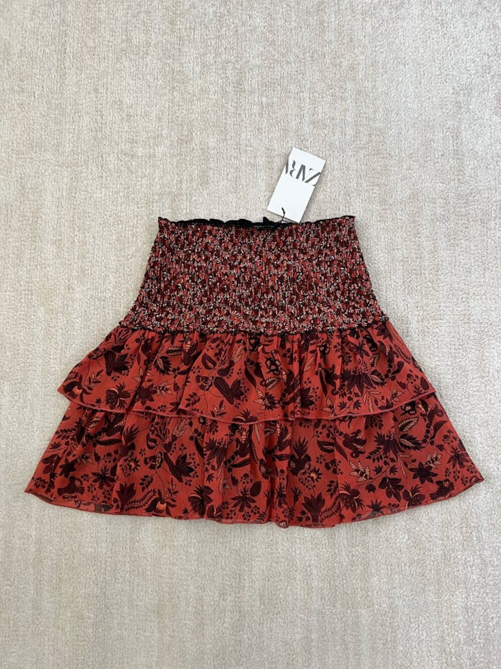 NWT Zara Boho Floral Ruffle Smocked Mini Skirt XS